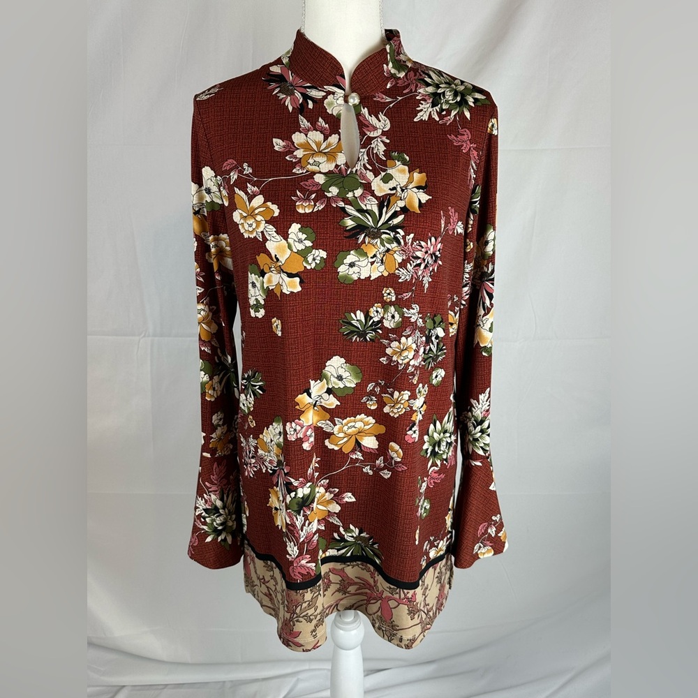 Susan Graver Printed Liquid Knit Tunic With Keyhole Trim 9381 Size Small